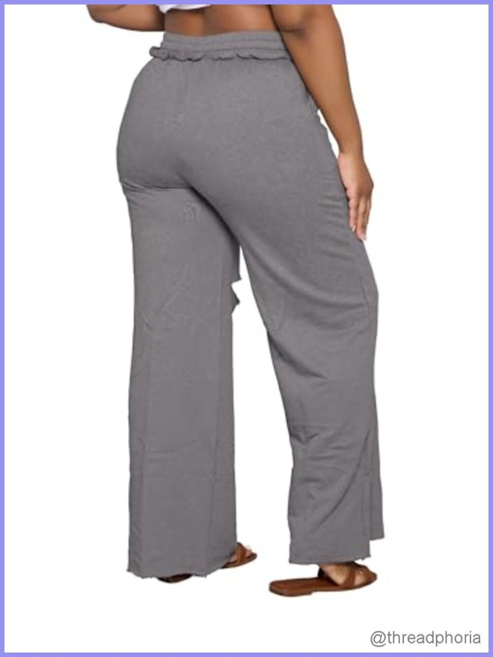 Wide Leg Sweatpants for Women Drawstring Baggy Casual Lounge Pants with Pockets - Picture 2 of 5